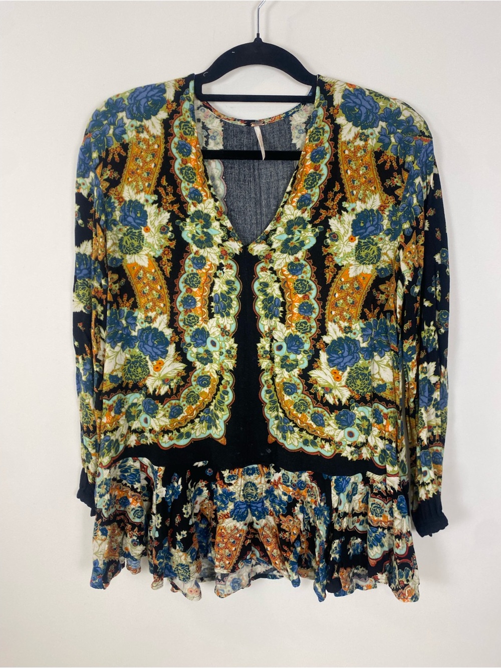Free People Floral Rayon Ruffle Skirt Long Sleeve Dress Size S
